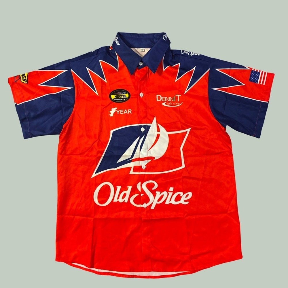 Vintage NASCAR Old Spice Dennit Racing Shirt Red Blue Nextel Cup‎ Series Mens M